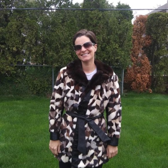 RARE Vintage 70's MINK Patchwork Leather Belted Jacket fits size S to M (6 to 8) - Picture 5 of 5